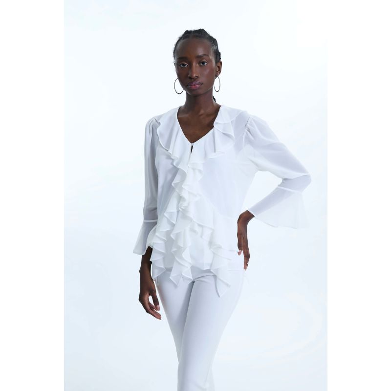 V-Neck Chiffon Ruffle Blouse Cream image