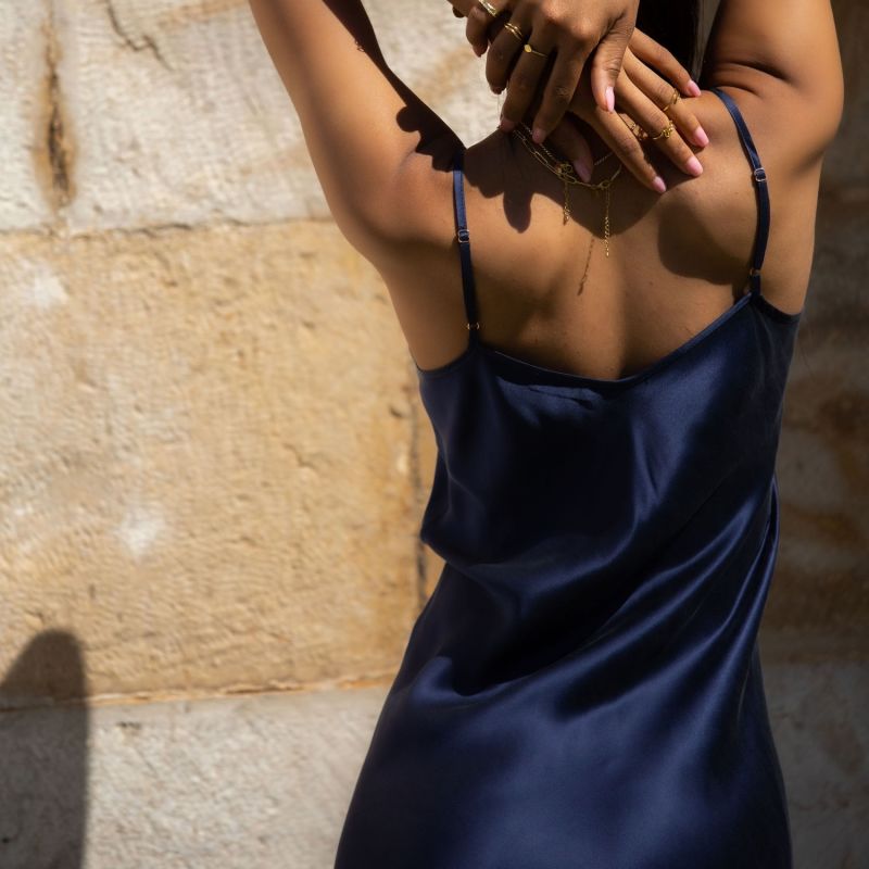 V Silk Slip Dress Mid Length Twilight Navy Blue image