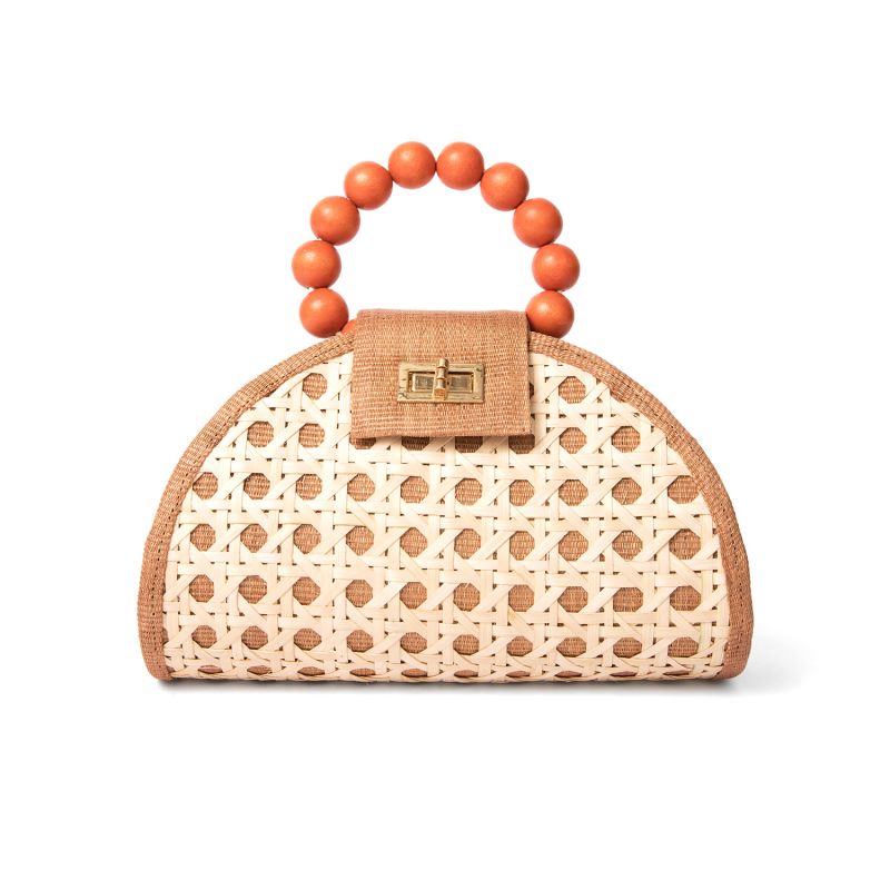 The Bella Tan & Burnt Orange Rattan Woven Handbag image