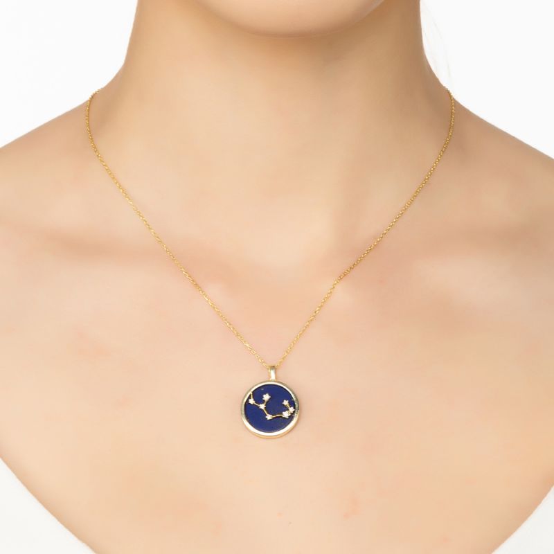 Zodiac Lapis Lazuli Gemstone Star Constellation Pendant Necklace Gold Sagittarius image