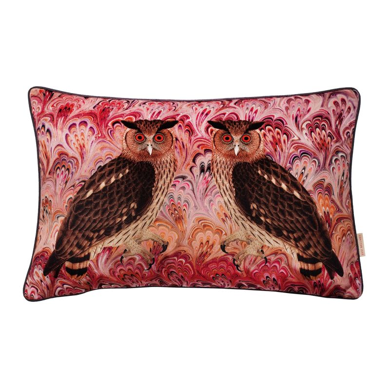 Blush Twin Owl Velvet Cushion image