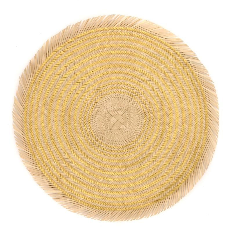 Woven Natural Straw Gold Circular Placemats With Trimming Set Of 2