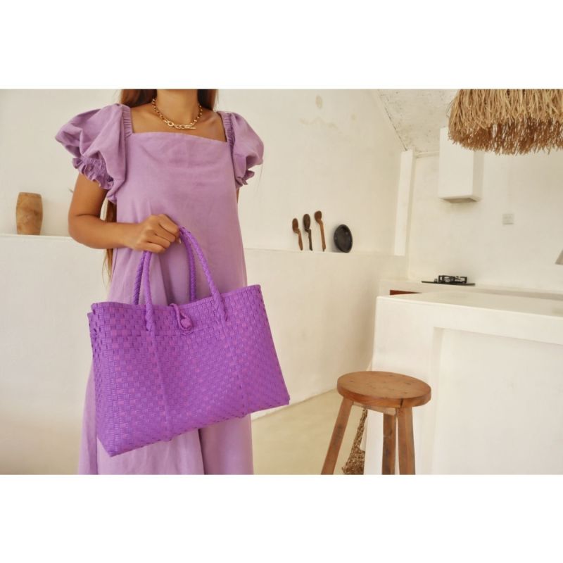 Lola Recycled Plastic Woven Tote Large In Purple image