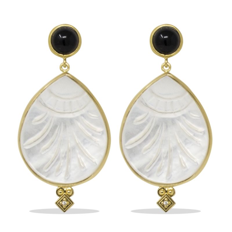 Feuilles Onyx & Mother Of Pearl Gold-Plated Earrings image