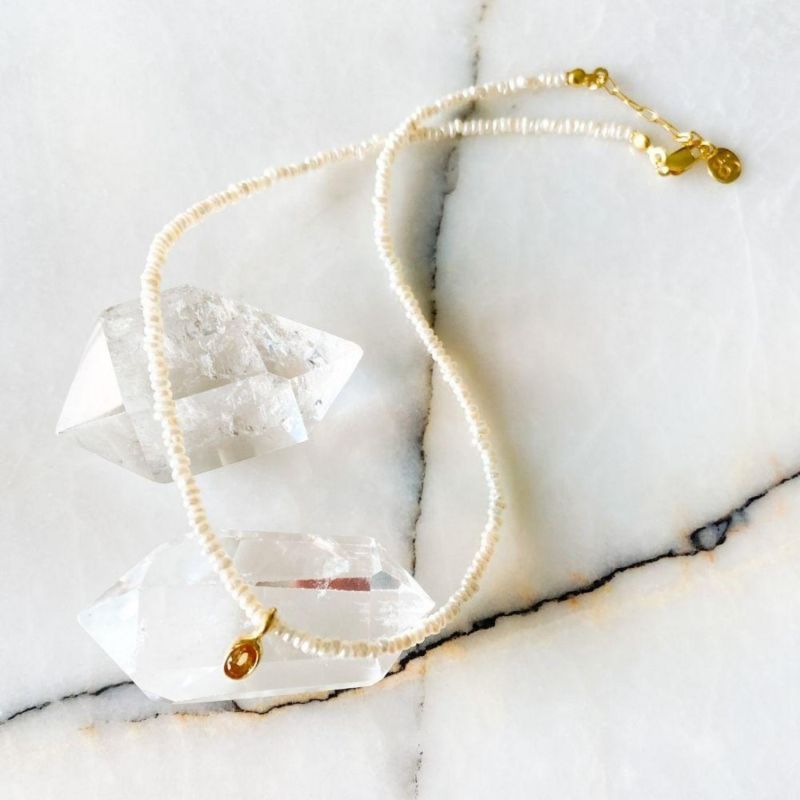 Una Single Citrine Charm And Pearl Necklace image