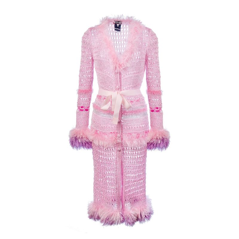 Monroe Pink Handmade Knit Cardigan-Dress With Belt image