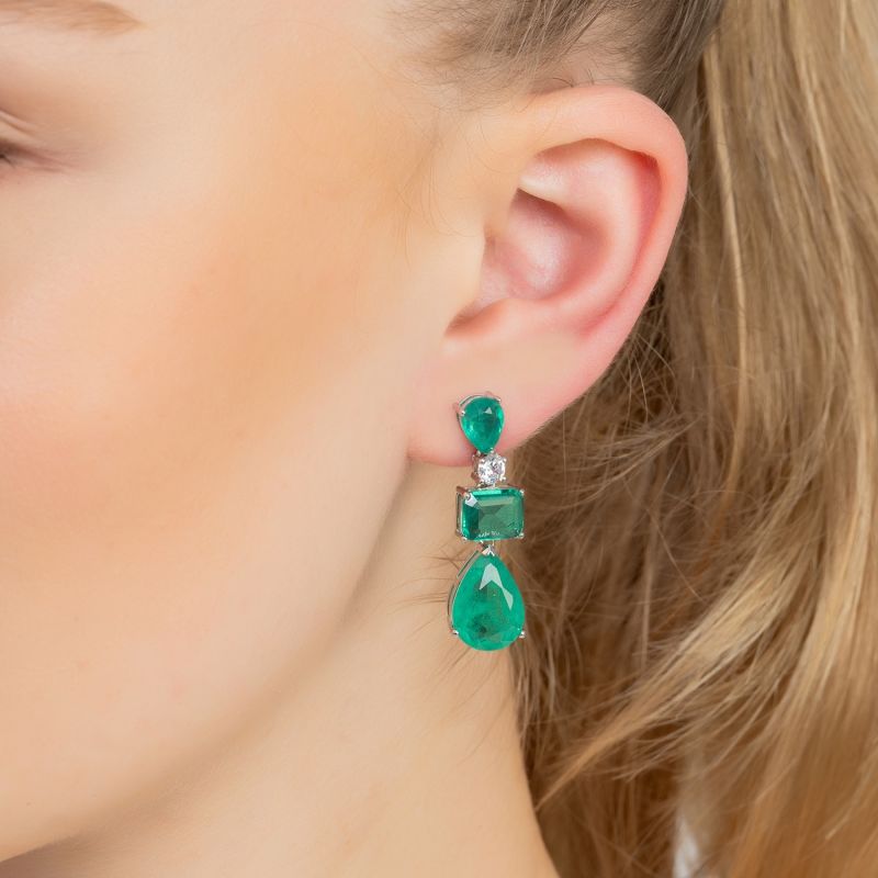 Valentina Drop Earrings Silver Colombian Emerald image