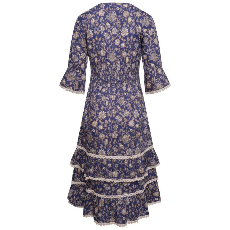 Valentina Navy Floral Block Print Cotton Short Dress image