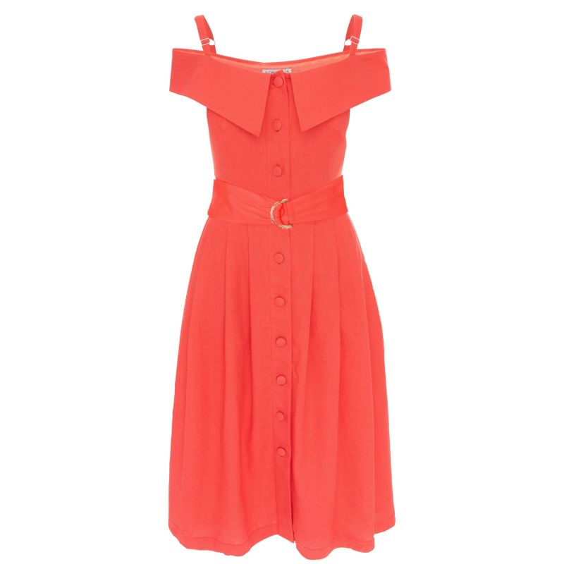 Valle De Mai Cold Shoulder Midi Dress In Coral image