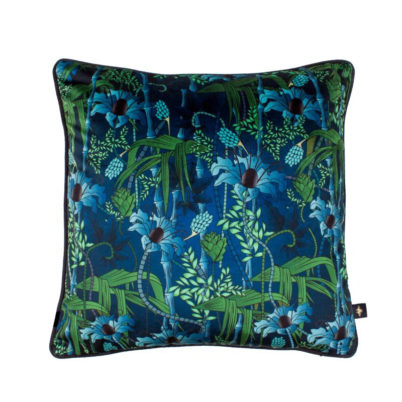 Electric Lagoon Blue Velvet Cushion - Large image