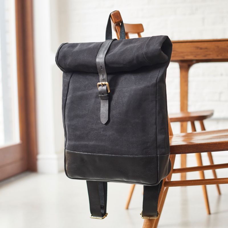 Canvas Leather Black Roll Top Backpack image