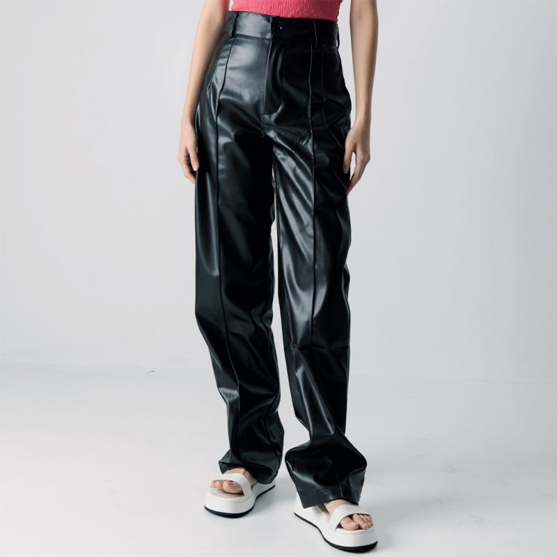 Vay Black Faux Leather Pants image