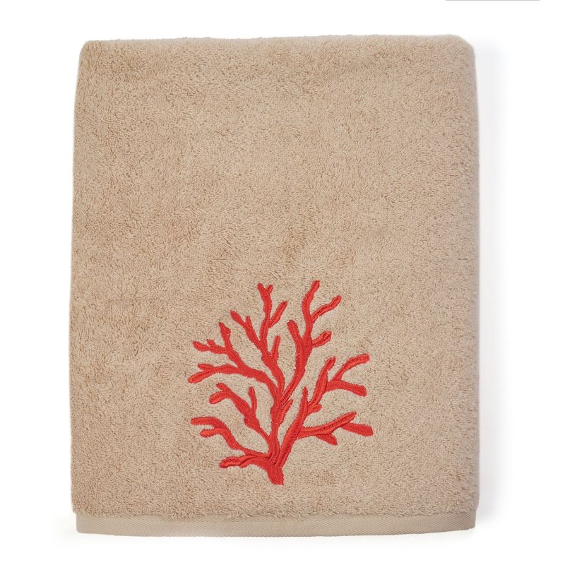 Red Coral Embroidered Bath Towel image