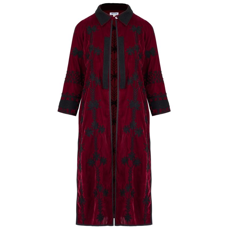 Suki Burgundy Velvet Coat Dress image