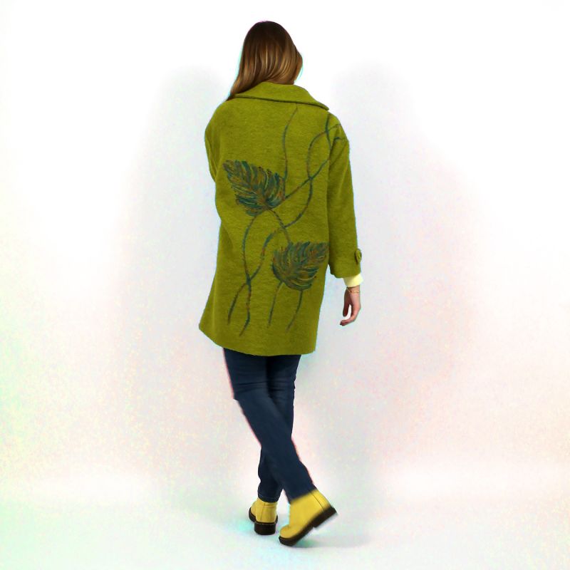 Wool Blend Coat With Large Leaf Embroidery at the Back image