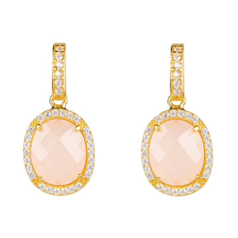 Beatrice Oval Gemstone Drop Earrings Gold Rose Quartz image