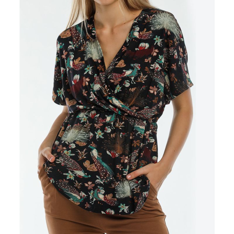 Peacocks In Botany Print Wrap Blouse image