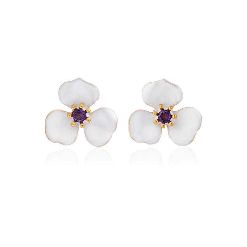 White Petal Flower Earrings image