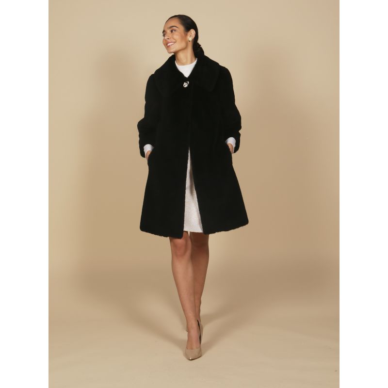 'The Lady Vanishes' 100% Wool Swing Coat In Nero by Santinni