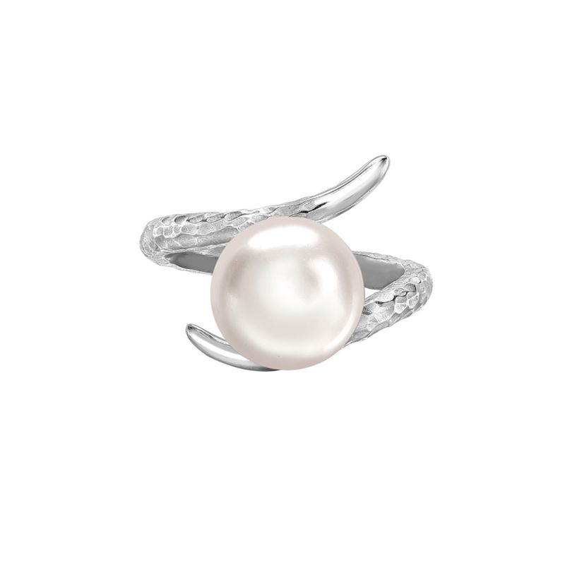 Silver Twisted White Pearl Ring image