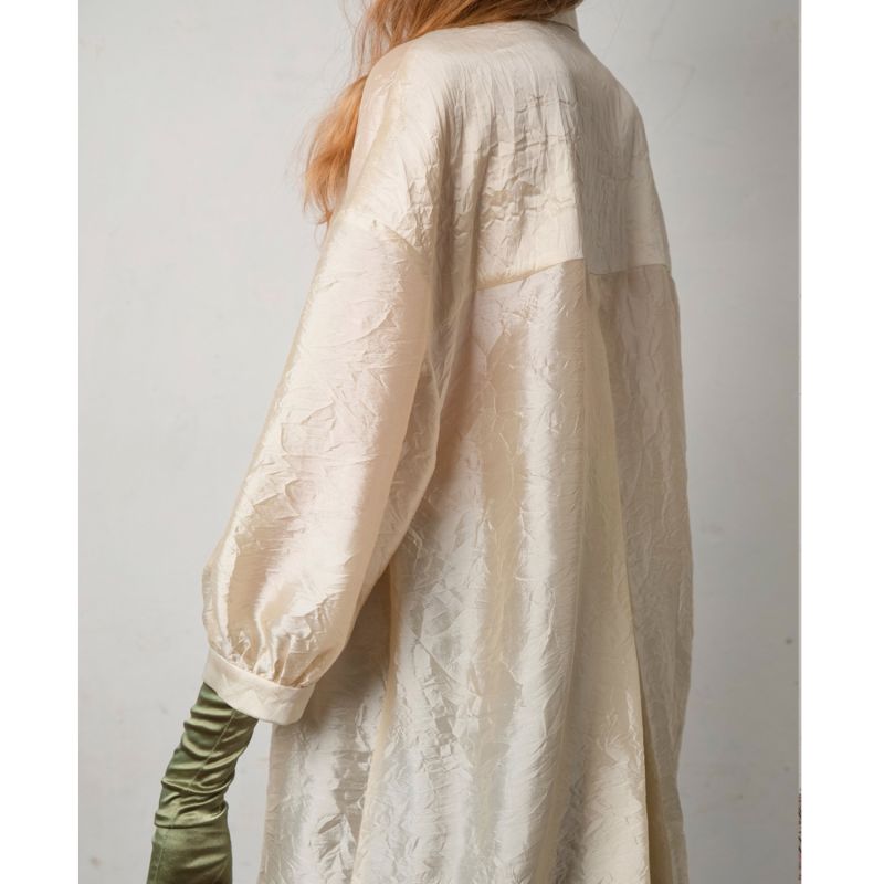 Beige Oversized-Fit Wrinkled Silk Blouse image