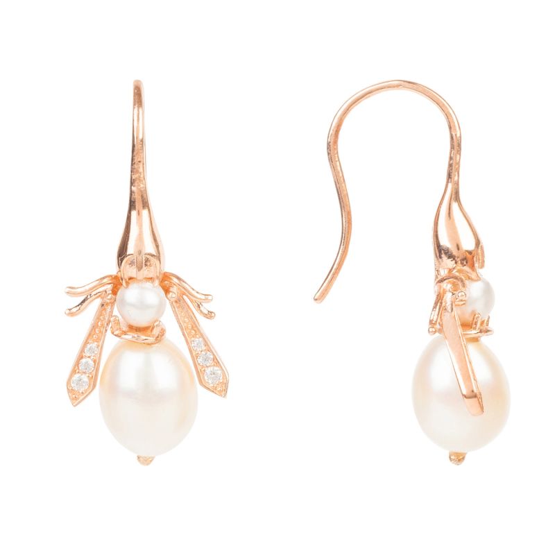 Pearl Honey Bee Earrings Rosegold image