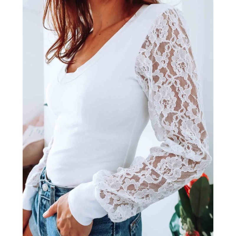 White Cotton V-Neck Top image