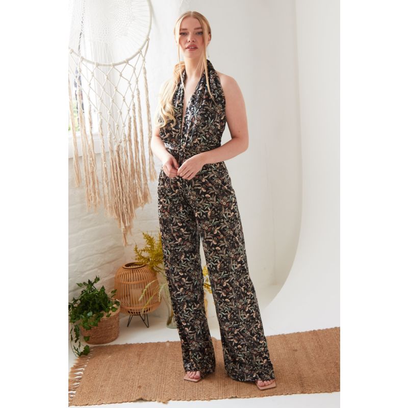 Floral Velvet Backless Jumpsuit image