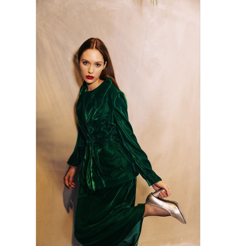 Velvet Long Sleeveless Dress Green image