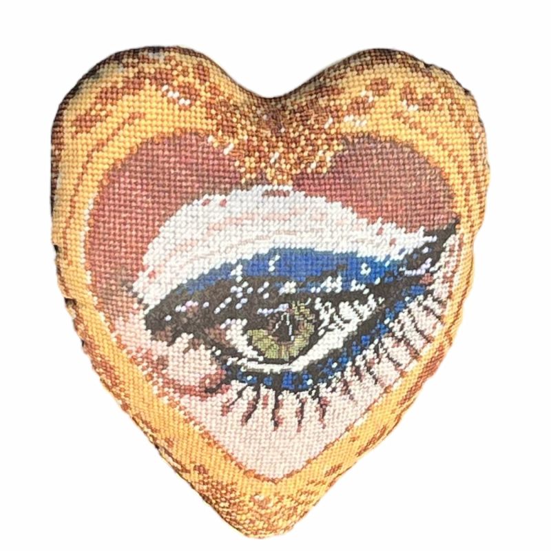 Velvet Mommani Threads X Haricot Vert "Heartfelt Glimpse" Sculpted Heart Pillow, Handmade image