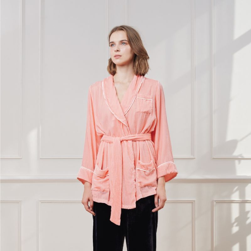 Velvet  Short Robe With Belt - Cloud Pink image