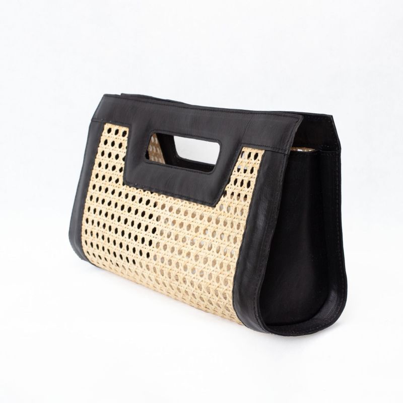 Venice Long Cane Leather Clutch - Black image