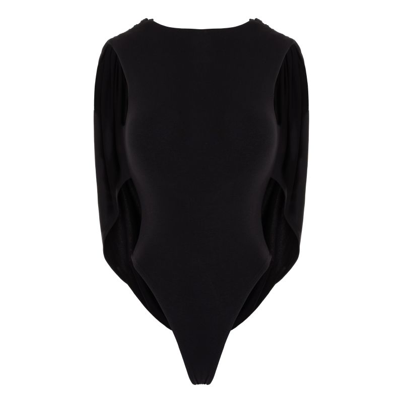 Venilia Draped Open Back Black Bodysuit image