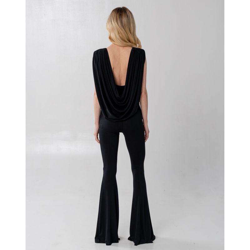 Venilia Draped Open Back Black Bodysuit image