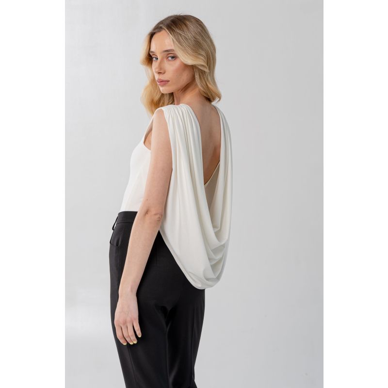 Venilia Draped Open Back White Bodysuit image