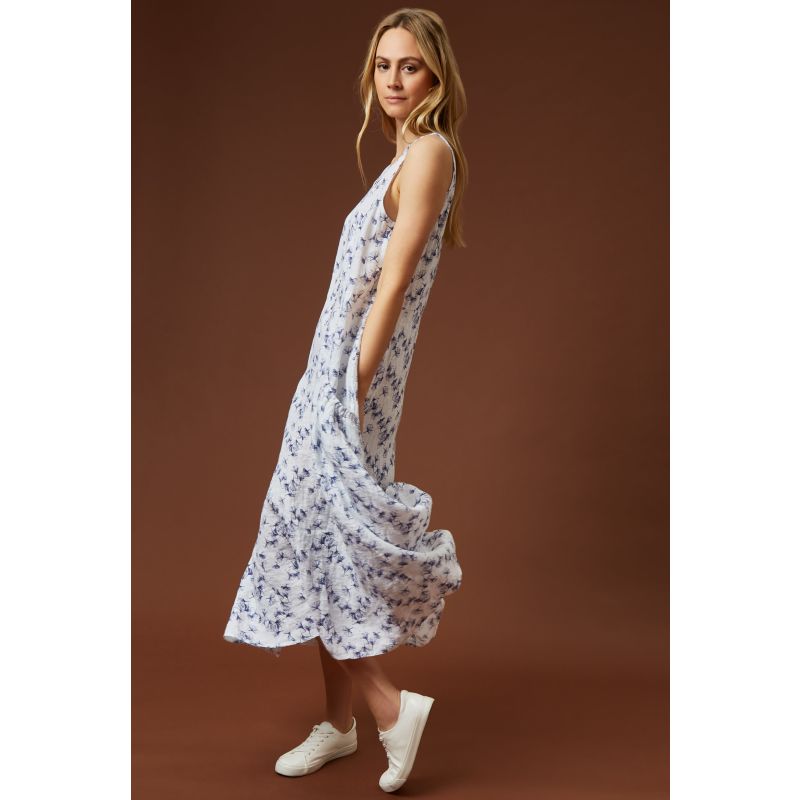 Maxi Linen Print Dress - White image