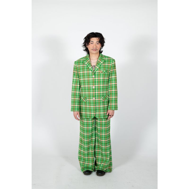 Verdant Wide Leg Trouser - Apple Green Plaid image