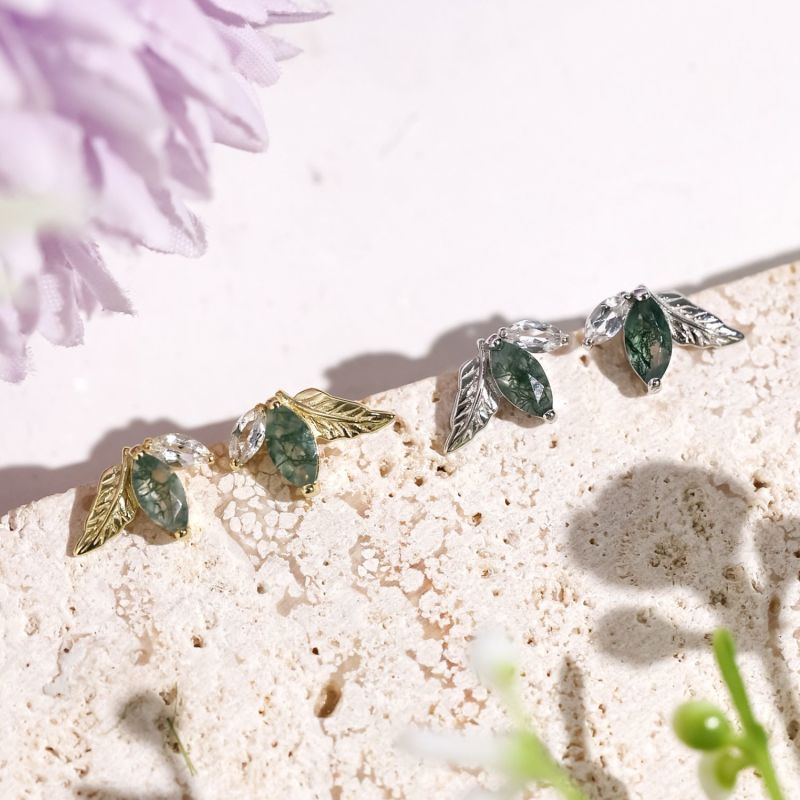 Verdant Moss Agate Studs Yellow Gold Vermeil image