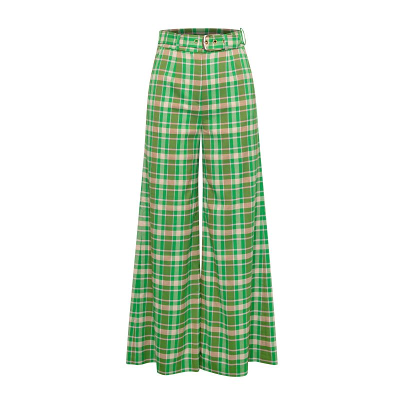Verdant Wide Leg Trouser - Apple Green Plaid image