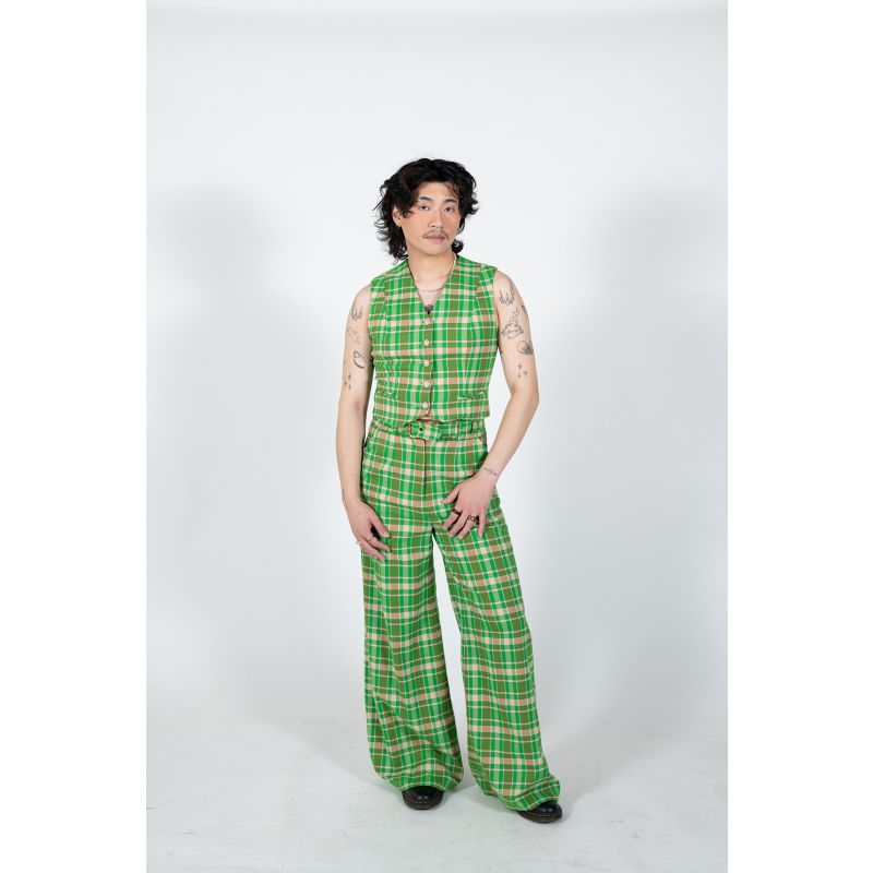 Verdant Wide Leg Trouser - Apple Green Plaid image