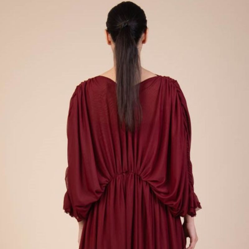 Verity Tulle Maxi Dress In Burgundy image