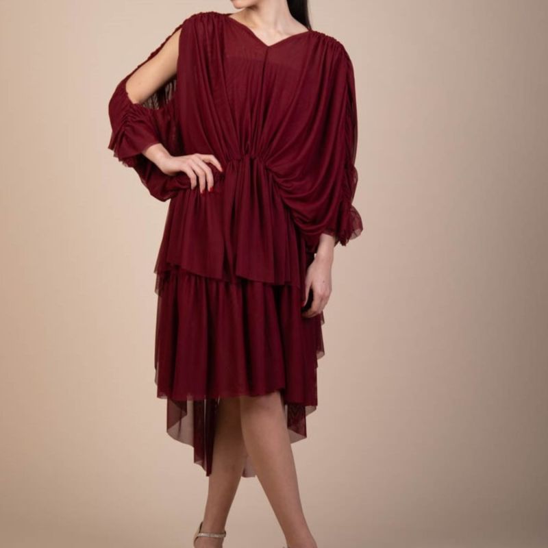 Verity Tulle Maxi Dress In Burgundy image