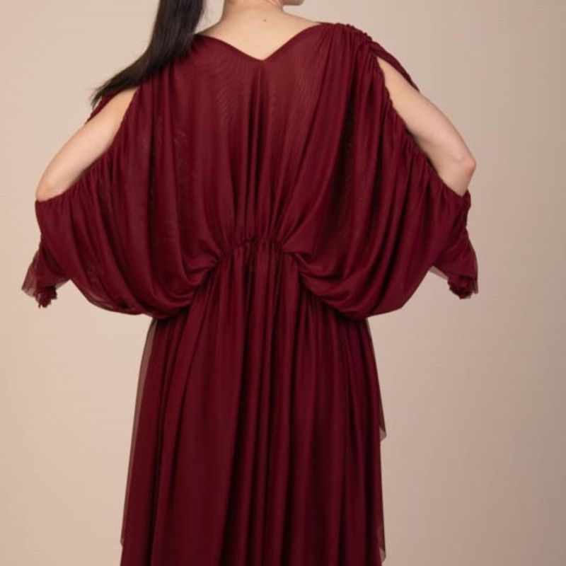 Verity Tulle Maxi Dress In Burgundy image