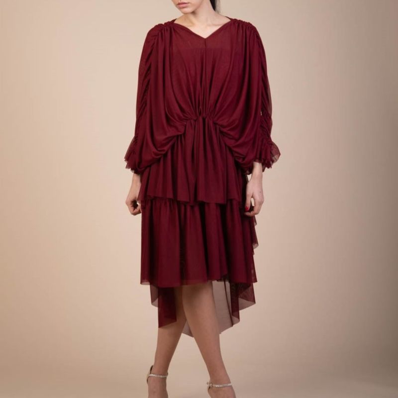 Verity Tulle Maxi Dress In Burgundy image