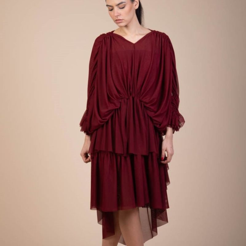 Verity Tulle Maxi Dress In Burgundy image