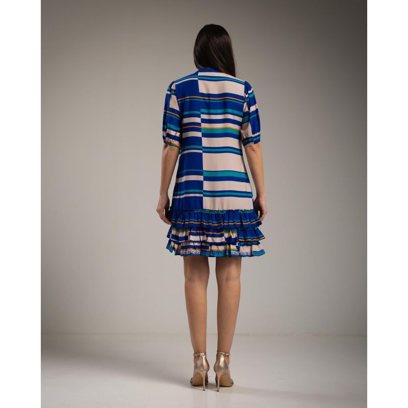 Short Dress With Ruffles And V Neckline Blue image