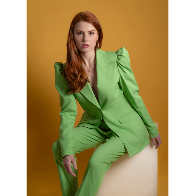 Puff-Shoulder Tailored Blazer - Green image