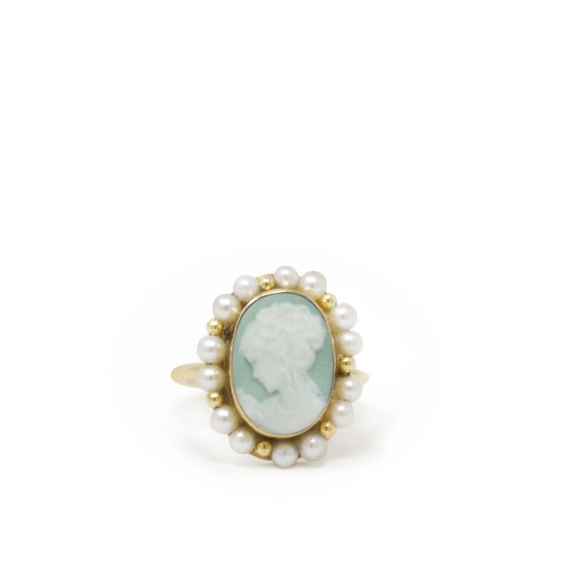 Little Lovelies Gold-Plated Green Cameo Pearly Ring image