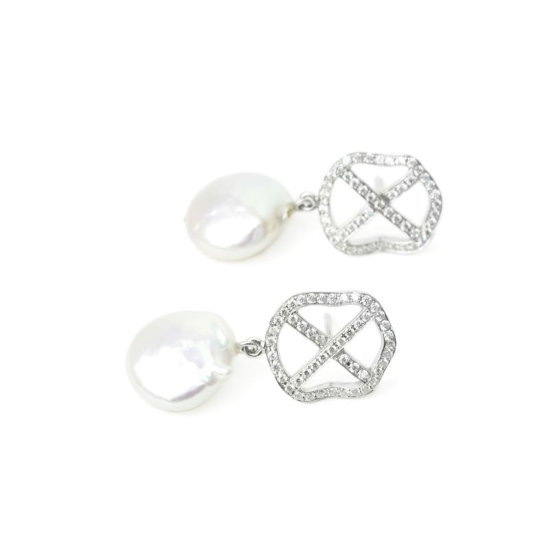 Small Signature Baroque X Cz Mt Earrings White Gold image