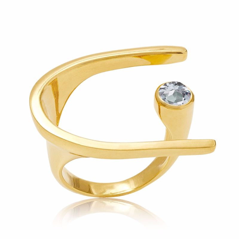 Lunaria Gold Cocktail Ring With Blue Topaz image